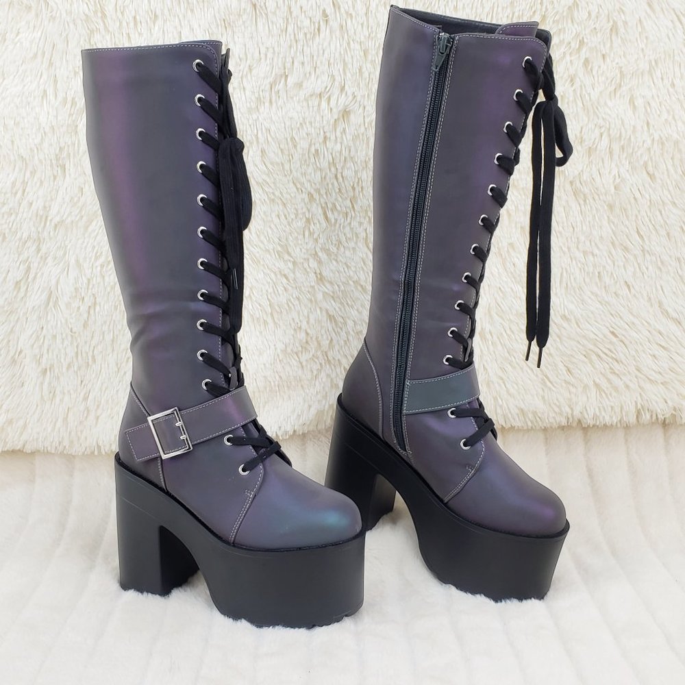 Reflective Lace Up Platform Knee Boots Cyber Punk Festival_4